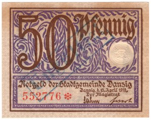 Danzig, 50 fenig 1919, purple - rarer with UNGULTIG stamp