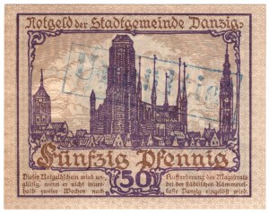 Danzig, 50 fenig 1919, purple - rarer with UNGULTIG stamp