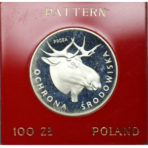 PRL, 100 złotych 1978, próba SREBRO - Ochrona Środowiska, Łoś