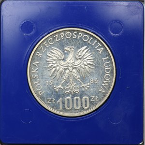 PRL, 1000 złotych 1986, próba SREBRO - Narodowy czyn pomocy szkolnej