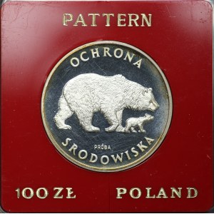 PRL, 100 złotych 1983, próba SREBRO - Ochrona środowiska, Niedźwiedź