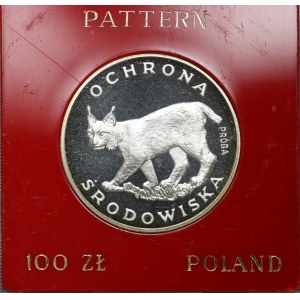 PRL, 100 złotych 1979, próba SREBRO - Ochrona środowiska, Ryś