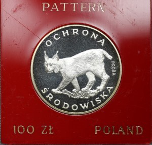 People's Republic of Poland, 100 gold 1979, sample SILVER - Environmental Protection, Lynx