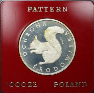 People's Republic of Poland, 1000 gold 1985, sample SILVER - Environmental Protection, Squirrel.