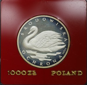 People's Republic of Poland, 1000 gold 1984, sample SILVER - Environmental Protection, Swan