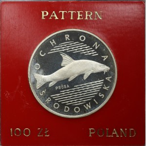 PRL, 100 złotych 1977, próba SREBRO - Ochrona środowiska, Brzana