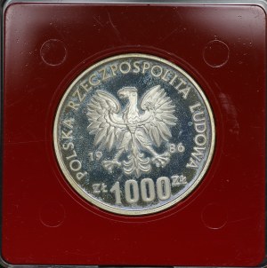 People's Republic of Poland, 1000 zloty 1986, sample SILVER - Memorial, Hospital of the Polish Mother's Memorial Health Center