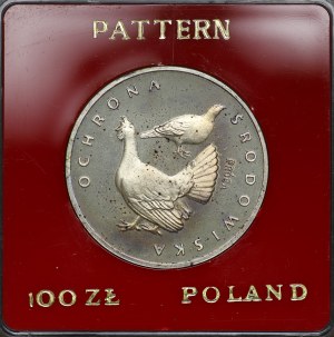 People's Republic of Poland, 100 gold 1980, sample SILVER - Environmental Protection, Grouse.
