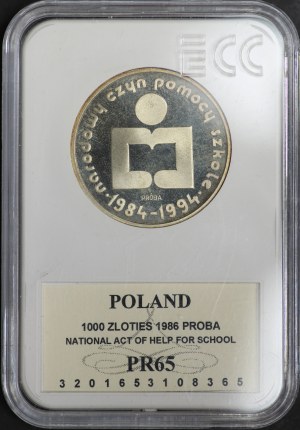 People's Republic of Poland, 1000 zloty 1986, sample SILVER - National act of school aid