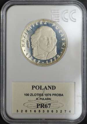 People's Republic of Poland, 100 zloty 1976, sample SILVER - Kazimierz Pulaski