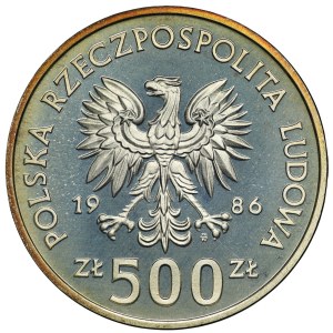 PRL, 500 złotych 1986, próba SREBRO - MŚ w piłce nożnej, Meksyk 1986