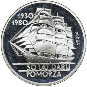 People's Republic of Poland, 100 gold 1980, sample SILVER - 50 years of the Dar Pomorza
