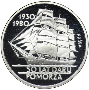 People's Republic of Poland, 100 gold 1980, sample SILVER - 50 years of the Dar Pomorza
