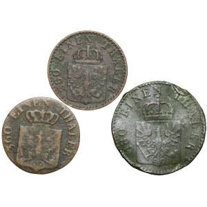 Niemcy, Prusy, Fryderyk Wilhelm III, 2 x 1 fenig (1864 A, 1835 A), 2 fenigi 1852 A - zestaw 3 sztuk