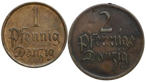 Free City of Danzig, 1 fenig 1937, 2 fenigs 1926 - a set of 2 pieces