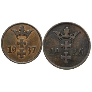 Wolne Miasto Gdańsk, 1 fenig 1937, 2 fenigi 1926 - zesatw 2 sztuk