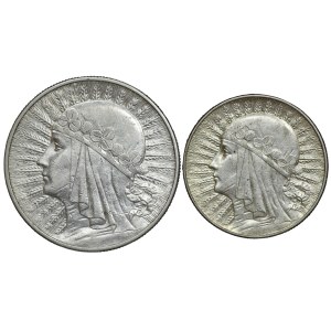 II RP, 10 złotych 1932, Głowa Kobiety, Londyn | 5 złotych 1934 Głowa Kobiety - zestaw 2 sztuk