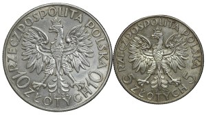 II RP, 10 zloty 1932, Head of a Woman, London | 5 zloty 1934 Head of a Woman - set of 2 pieces