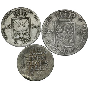 Niemcy, Prusy, 4 grosze 1704 A | 1/12 talara 1766 | 1/3 talara 1791 A - zestaw 3 sztuk