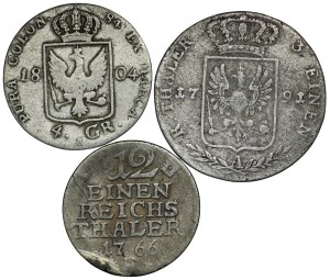 Germany, Prussia, 4 pennies 1704 A | 1/12 thaler 1766 | 1/3 thaler 1791 A - set of 3 pieces