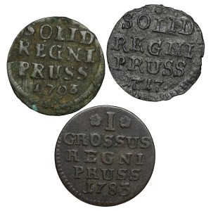 Niemcy, Prusy, szeląg (1703, 1717, 1785) - zestaw 3 sztuk