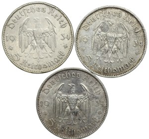Germany, Third Reich, 5 marks 1934 - set of 3 pieces