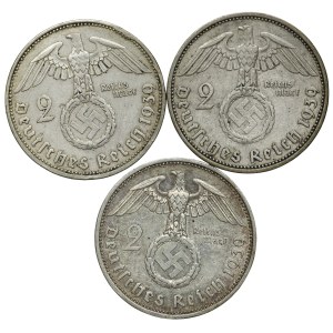 Niemcy, III Rzesza, 2 marki 1939 - zestaw 3 sztuk