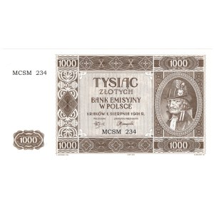 1000 złotych 1941, Krakowiak - MCSM 234 - Pozycja pochodząca z prywatnej kolekcji Pana Czesława Miłczaka, zilustrowana w katalogu jego autorstwa