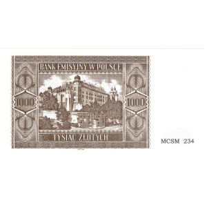 1000 złotych 1941, Krakowiak - MCSM 234 - Pozycja pochodząca z prywatnej kolekcji Pana Czesława Miłczaka, zilustrowana w katalogu jego autorstwa