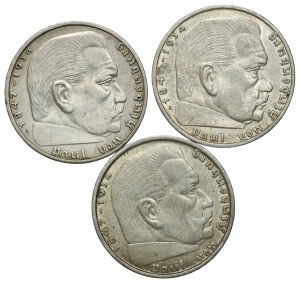 Germany, Third Reich, 2 marks 1938/1939 - set of 3 pieces