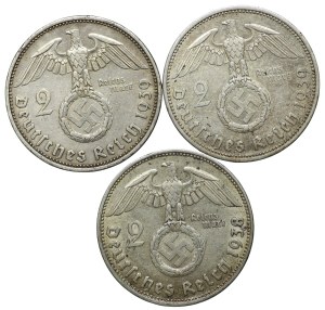 Germany, Third Reich, 2 marks 1938/1939 - set of 3 pieces