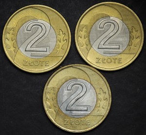 III RP, 2 zloty 2005/2008 - set of 3 pieces