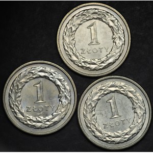 III RP, 1 złoty 1991 - zestaw 3 sztuk