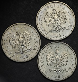 III RP, 1 złoty 1991 - zestaw 3 sztuk