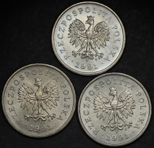 III RP, 1 złoty 1991 - zestaw 3 sztuk