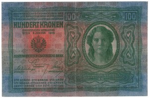 Czechoslovakia, 1 crown 1919 on 100 crowns 1912