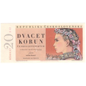Czechosłowacja, 20 koron 1949 - PERFORACJA