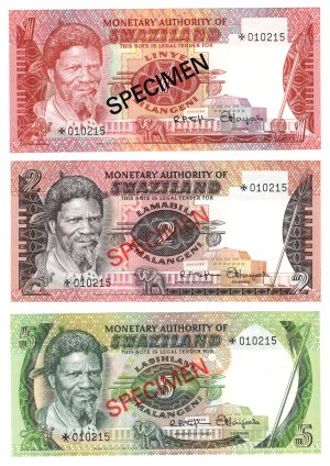 Eswatini, 1,2,5,10,20 Emalangeni, SPECIMEN - set of 5 pieces
