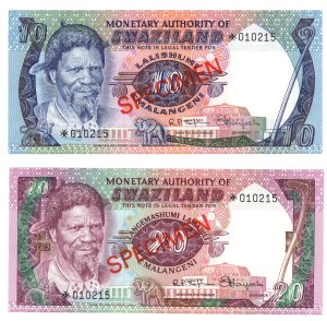 Eswatini, 1,2,5,10,20 Emalangeni, SPECIMEN - set of 5 pieces