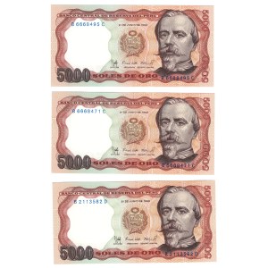 Peru, 5000 soles 1985 - zestaw 3 sztuk
