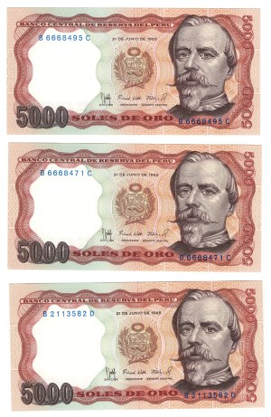 Peru, 5000 soles 1985 - set of 3 pieces