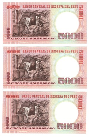 Peru, 5000 soles 1985 - set of 3 pieces