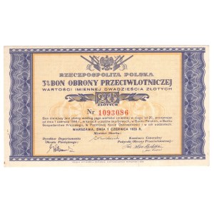 3% Bon Obrony Przeciwlotniczej 20 złotych 1939