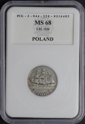 II RP, 2 gold 1936, Sailing ship