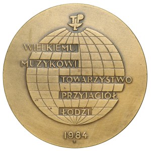 Medal, Artur Rubinstein 1886-1982, Wielkiemu Muzykowi Towarzystwo Przyjaciół Łodzi, 1984