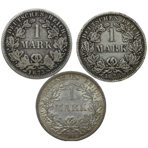 Niemcy, 1 marka 1875, 1878, 1914 - zestaw 3 sztuk