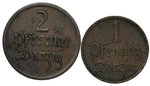 Free City of Danzig, 1 fenig 1930, 2 fenigs 1923 - set of 2 pieces