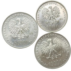People's Republic of Poland, 1,000 zloty 1982 | 10,000 zloty 1987 | 50,000 zloty 1988 - set of 3 pieces