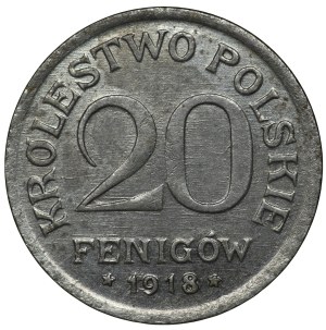 Kingdom of Poland, 20 Fenig 1918, Stuttgart - beautiful with a strong ghost effect visible at the eagle's head