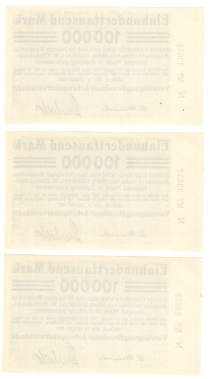 Wrocław (Breslau), 100,000 marks 1923 - a set of 3 consecutive issues